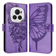 Custodia per telefono in pelle farfalla goffrata globale per Honor Magic6 Pro 5G (viola)