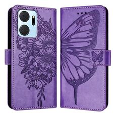 Custodia per telefono in pelle farfalla goffrata per Honor X7a / Play7T 5G (viola)