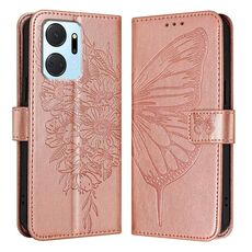 Custodia per telefono in pelle farfalla goffrata per Honor X7a / Play7T 5G (oro rosa)
