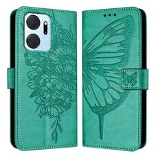 Custodia per telefono in pelle farfalla goffrata per Honor X7a / Play7T 5G (verde)
