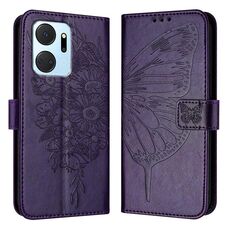 Custodia per telefono in pelle con farfalla goffrata per Honor X7a / Play7T 5G (viola scuro)