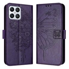 Custodia per telefono in pelle con farfalla goffrata per Honor X8 4G / X30i / Play6T Pro (viola scuro)