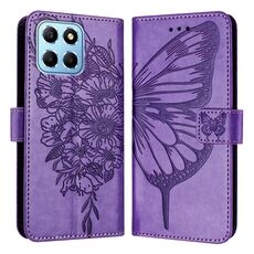 Custodia per telefono in pelle con farfalla goffrata per Honor X8 5G / 70 Lite / X6 / X6s (viola)