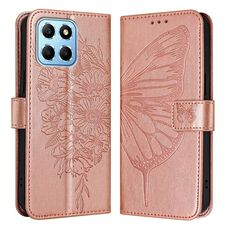 Custodia per telefono in pelle con farfalla goffrata per Honor X8 5G / 70 Lite / X6 / X6s (oro rosa)