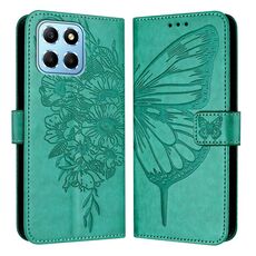 Custodia per telefono in pelle con farfalla goffrata per Honor X8 5G / 70 Lite / X6 / X6s (verde)