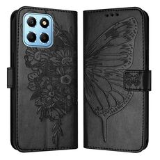 Custodia per telefono in pelle con farfalla goffrata per Honor X8 5G / 70 Lite / X6 / X6s (nera)