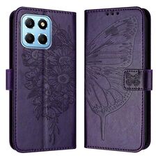 Custodia per telefono in pelle con farfalla goffrata per Honor X8 5G / 70 Lite / X6 / X6s (viola scuro)