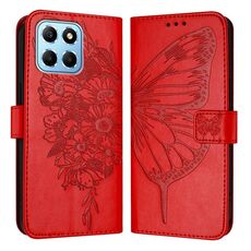 Custodia per telefono in pelle con farfalla goffrata per Honor X8 5G / 70 Lite / X6 / X6s (rossa)