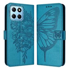 Custodia per telefono in pelle con farfalla goffrata per Honor X8 5G / 70 Lite / X6 / X6s (blu)