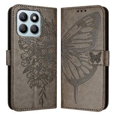 Custodia per telefono in pelle con farfalla goffrata per Honor X8b (grigio)