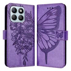 Custodia per telefono in pelle farfalla goffrata per Honor X8b (viola)