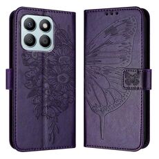 Custodia per telefono in pelle con farfalla goffrata per Honor X8b (viola scuro)