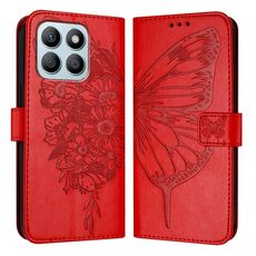 Custodia per telefono in pelle con farfalla goffrata per Honor X8b (rossa)