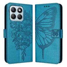 Custodia per telefono in pelle con farfalla goffrata per Honor X8b (blu)