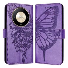 Custodia per telefono in pelle farfalla goffrata globale per Honor X9b Global/Magic6 Lite 5G (viola)