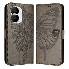 Custodia per telefono in pelle farfalla goffrata per Honor X40i (grigio)