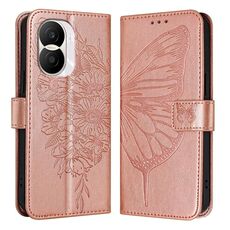 Custodia per telefono in pelle farfalla goffrata per Honor X40i (oro rosa)