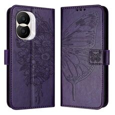 Custodia per telefono in pelle con farfalla goffrata per Honor X40i (viola scuro)