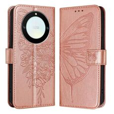 Custodia per telefono in pelle con farfalla goffrata per Honor X40 / X9a / Magic5 Lite (oro rosa)