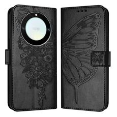 Custodia per telefono in pelle con farfalla goffrata per Honor X40 / X9a / Magic5 Lite (nera)