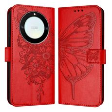 Custodia per telefono in pelle con farfalla goffrata per Honor X40 / X9a / Magic5 Lite (rossa)