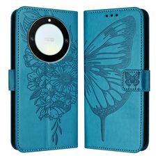 Custodia per telefono in pelle con farfalla goffrata per Honor X40 / X9a / Magic5 Lite (blu)