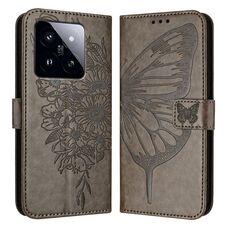 Custodia per telefono in pelle farfalla goffrata globale Xiaomi 14 Pro 5G (grigia)