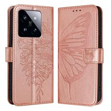 Per Xiaomi 14 Pro 5G Custodia per telefono in pelle farfalla goffrata globale (oro rosa)