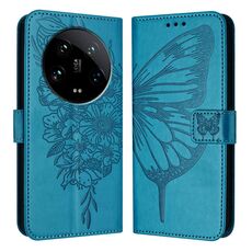 Custodia per telefono in pelle farfalla goffrata globale Xiaomi 14 Ultra 5G (blu)