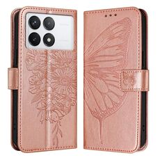 Custodia per telefono in pelle con farfalla goffrata Xiaomi Redmi K70 / K70 Pro (oro rosa)