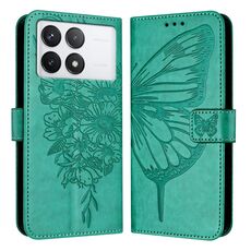 Custodia per telefono in pelle con farfalla goffrata per Xiaomi Redmi K70 / K70 Pro (verde)