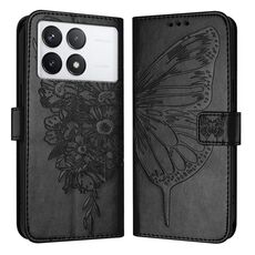 Custodia per telefono in pelle con farfalla goffrata per Xiaomi Redmi K70 / K70 Pro (nera)