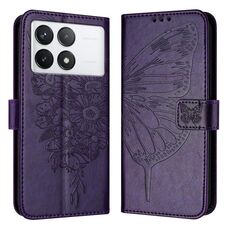 Custodia per telefono in pelle con farfalla in rilievo Xiaomi Redmi K70 / K70 Pro (viola scuro)