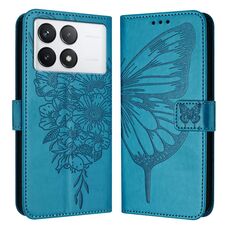 Custodia per telefono in pelle con farfalla goffrata per Xiaomi Redmi K70 / K70 Pro (blu)
