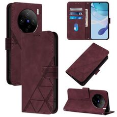 Custodia per cellulare in pelle con custodia a tracolla 3D in rilievo per vivo X100s (vino rosso)