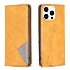 Custodia magnetica in pelle per iPhone 16 Pro con texture romboidale (gialla)