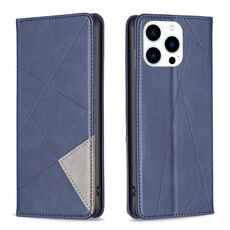Custodia magnetica in pelle per iPhone 16 Pro con texture romboidale (blu)
