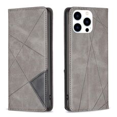 Custodia per telefono in pelle magnetica con texture romboidale per iPhone 16 Pro Max (grigio)