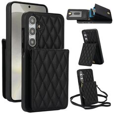 Custodia per telefono RFID con tracolla rombica per Samsung Galaxy S24 5G YM015 (nera)