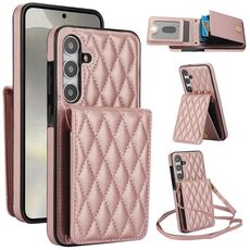 Custodia per telefono RFID con tracolla rombica per Samsung Galaxy S24 5G YM015 (oro rosa)