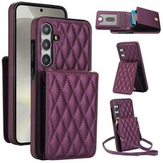 Custodia per telefono RFID con tracolla rombica per Samsung Galaxy S24 5G YM015 (viola scuro)