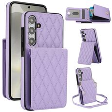 Custodia per telefono RFID con tracolla rombica per Samsung Galaxy S24 5G YM015 (viola chiaro)