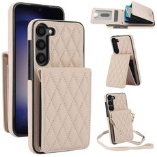 Custodia per telefono RFID con tracolla rombica per Samsung Galaxy S23 5G YM015 (bianca)
