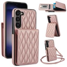 Custodia per telefono RFID con tracolla rombica per Samsung Galaxy S23 5G YM015 (oro rosa)