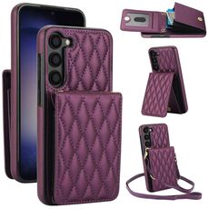 Custodia per telefono RFID con tracolla rombica per Samsung Galaxy S23 5G YM015 (viola scuro)