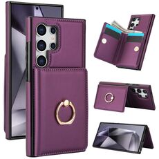Per Samsung Galaxy S24 Ultra 5G RFID Custodia per telefono con anello antifurto per carte (viola scuro)