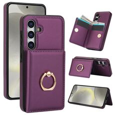 Per Samsung Galaxy S24 5G Custodia per telefono con supporto ad anello per scheda antifurto RFID (viola scuro)