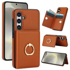 Per Samsung Galaxy S24 5G Custodia per cellulare con supporto per anello antifurto RFID (marrone)
