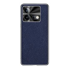 Per vivo iQOO Neo8 Custodia per cellulare in pelle PU con texture incrociata argento bordo (blu zaffiro)