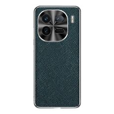 Custodia per telefono in pelle PU con texture incrociata argento bordo vivo iQOO 12 Pro (verde scuro)